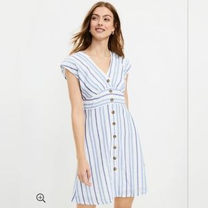 LOFT button flare dress blue stripe